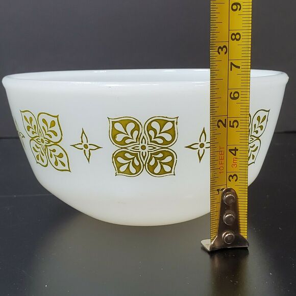Vtg Fire King Green Dutch Clover Anchor Hocking White Milk Glass 5" Mixing Bowl - Picture 4 of 7